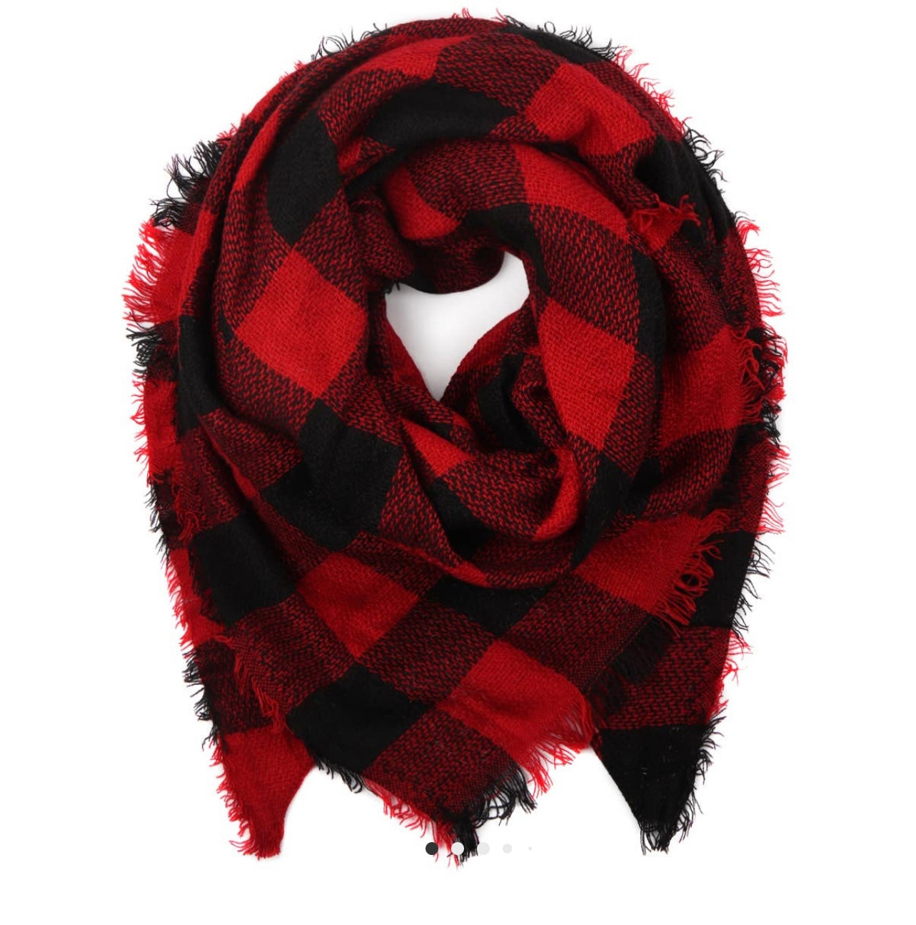 Riah Fashion Buffalo Plaid Blanket Fringe Scarf
