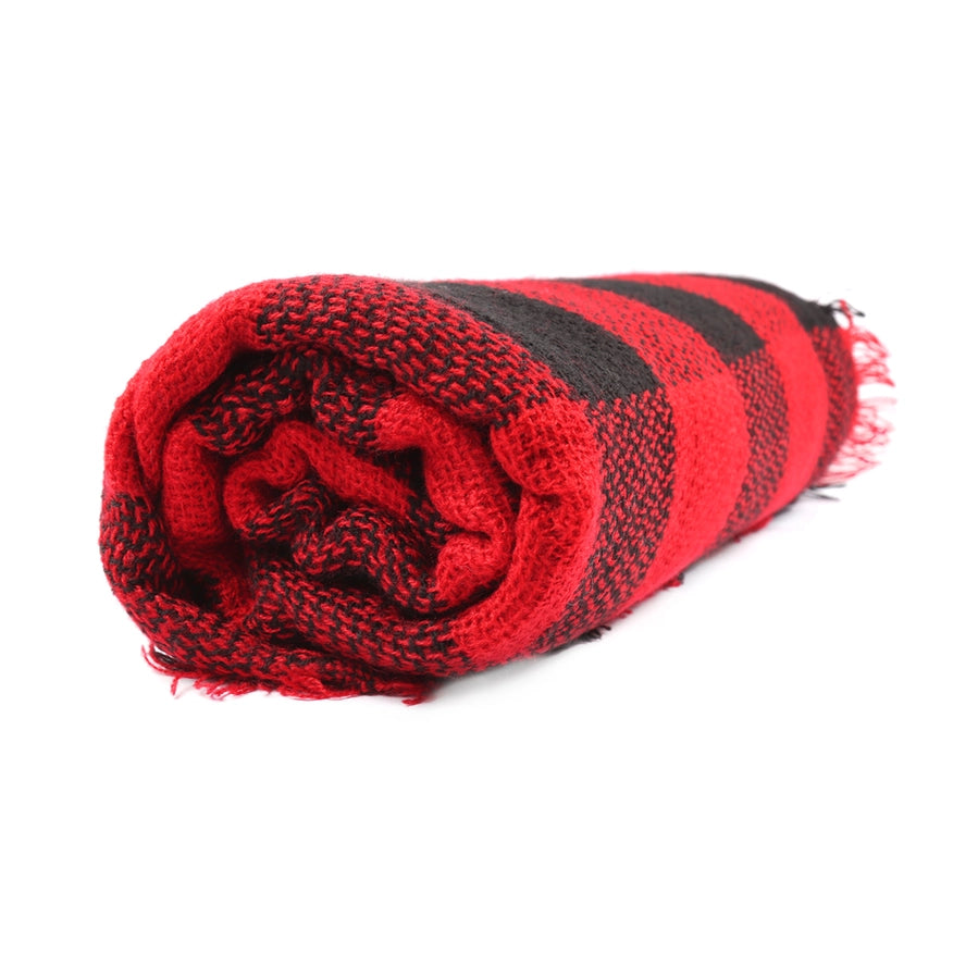 Riah Fashion Buffalo Plaid Blanket Fringe Scarf