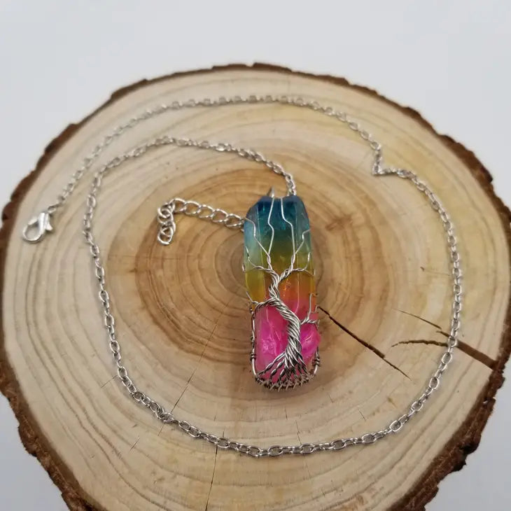Wired Rainbow Crystal Necklace