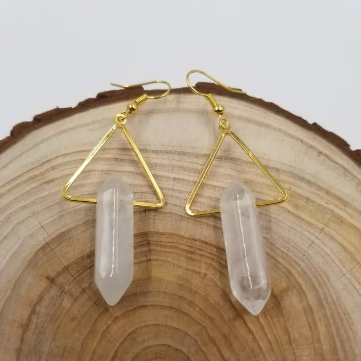 Triangular Quartz Natural Stone Earrings